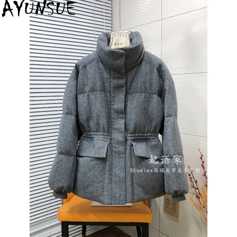 

AYUNSUE Women's White Goose Down Jackets Warm Loose Woolen Coat Fashion Commuter Down Jacket Woman Clothes High Quality Casaco