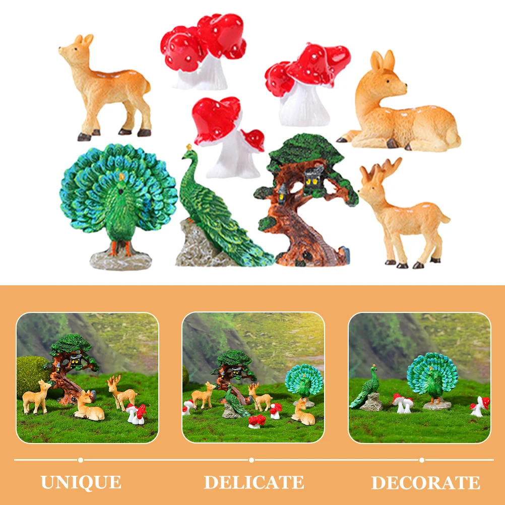 

1Set Micro Landscape Resin Deer Peacock Mushroom Outdoor Garden Mini Decoration Ornament Miniatures Peacock Figurine