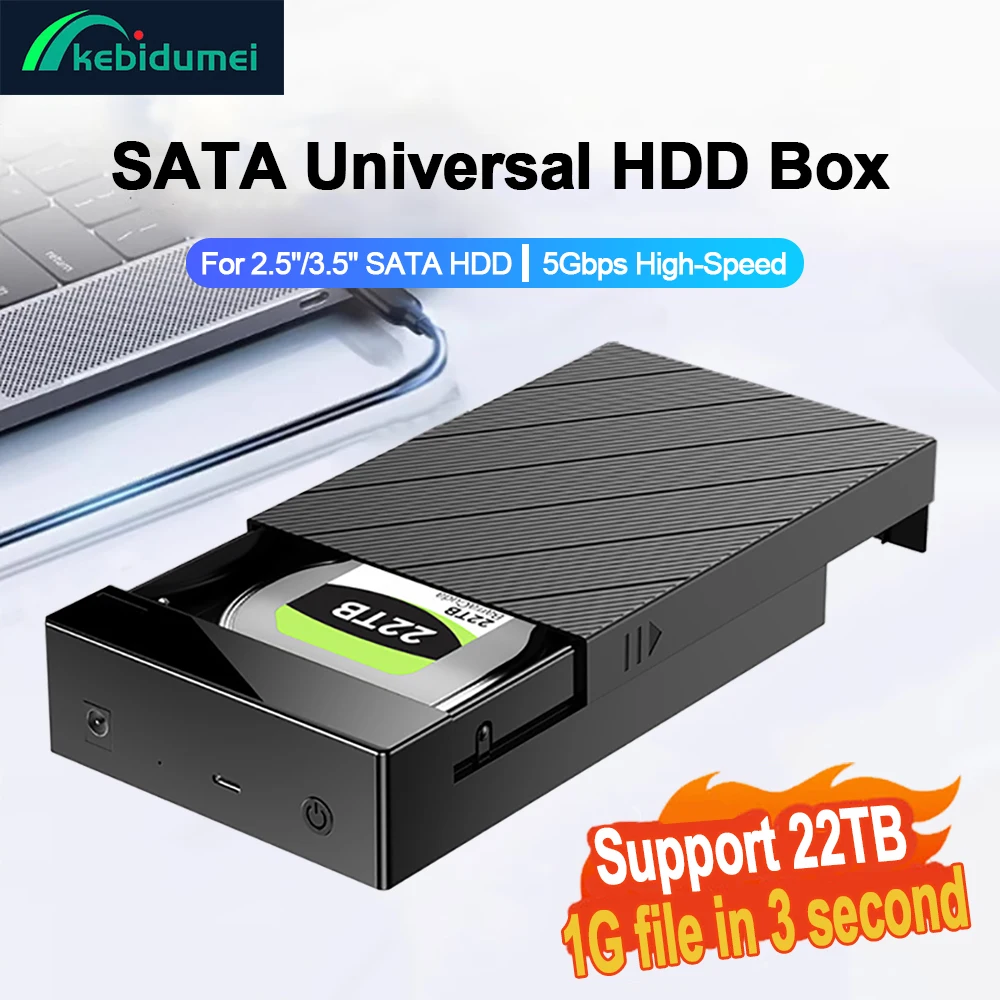 Caja HDD de 2,5/3,5 pulgadas, caja de disco duro externo USB 3,0, instalación sin herramientas, carcasa de disco duro SATA a USB, HDD máximo de 22TB para ordenador portátil