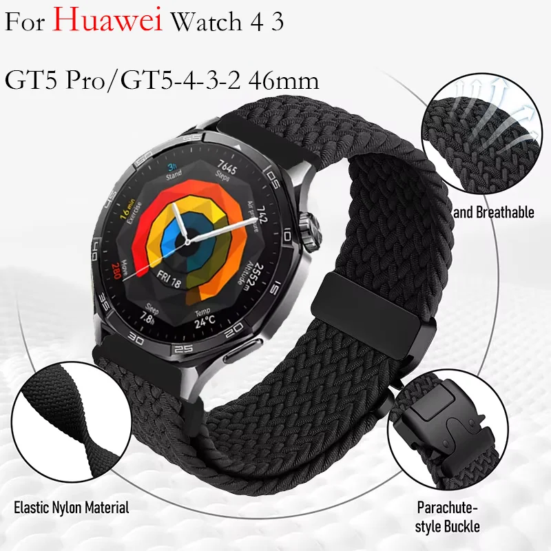 Cinturino ad anello intrecciato in nylon per Huawei Watch 4 3 GT5 Pro/GT5-4-3-2 46mm cinturino con fibbia per paracadute per Samsung Watch 7 6 5 4 braccialetto