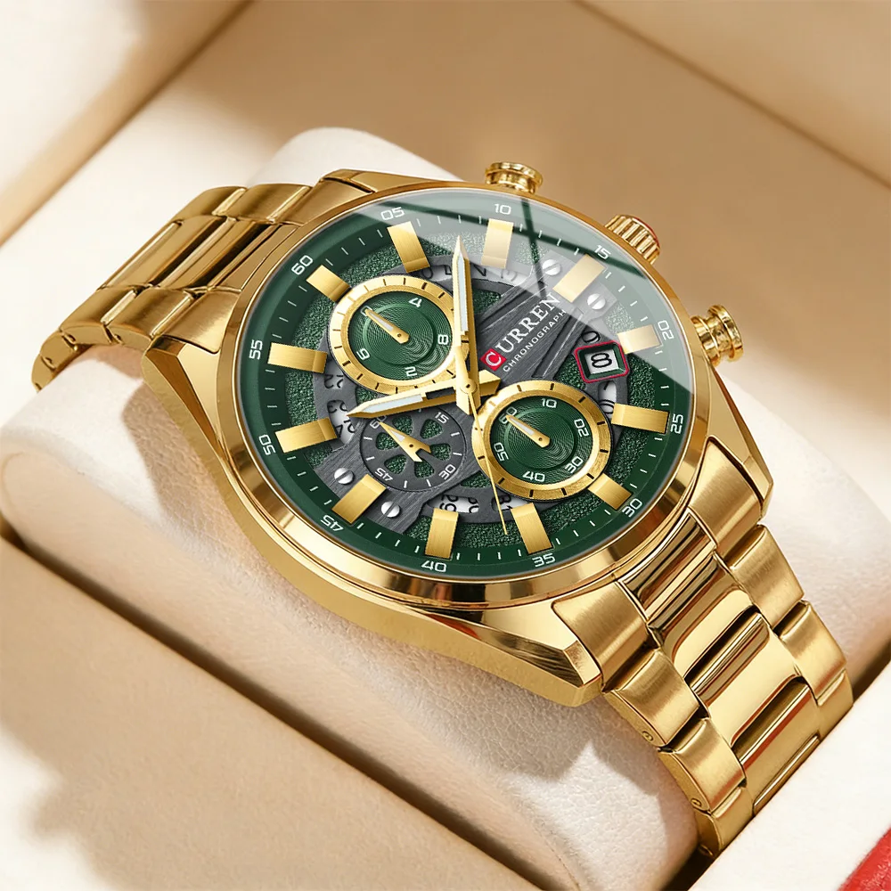 Relógio Cronógrafo Masculino de Luxo CURREN com Movimento Quartz, Pulseira de Aço Inoxidável e Mostrador de 43mm, Relógio Esportivo Fashion