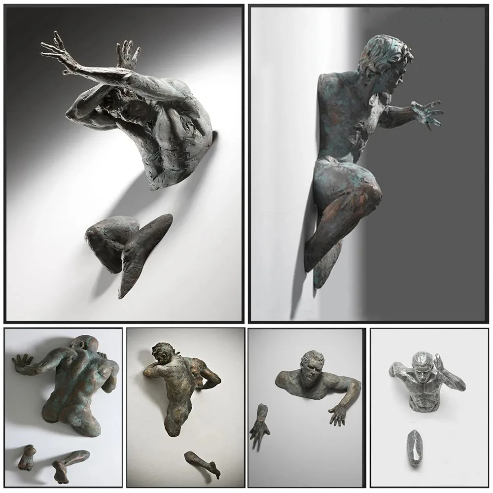 1pc frameless Abstract Sculptures 3D Wall Figure Home Decoration Canvas Print Mural Posters Street Art Picture Living Room Gifts