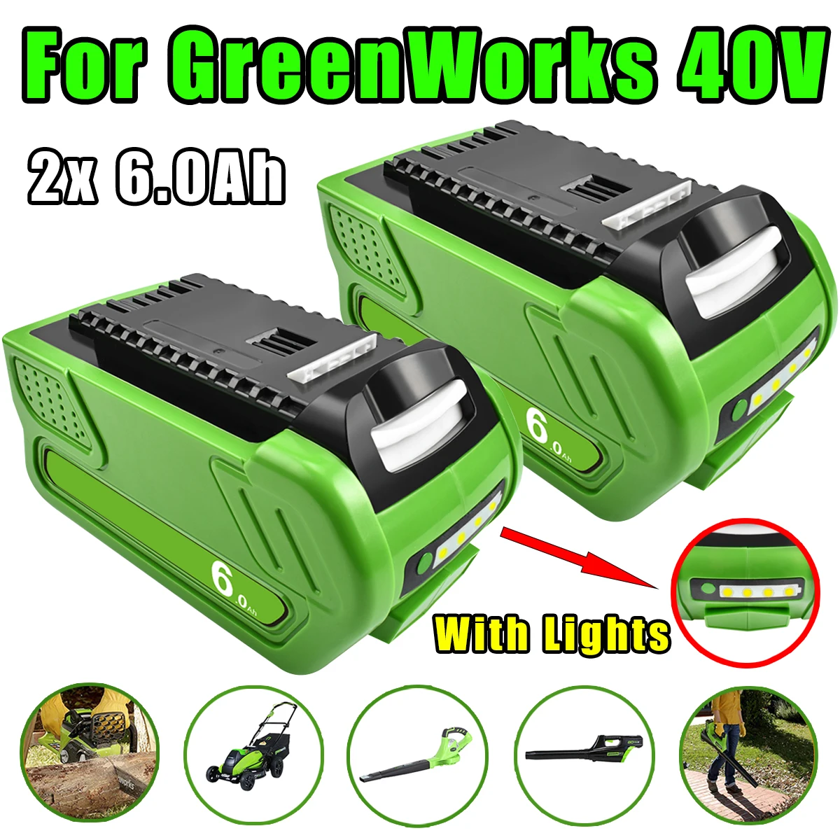 40V 6.0Ah Rechargeable Battery For GreenWorks 29462 29472 29282 G-MAX Replacement Lawn Mower Power Tools Batteries