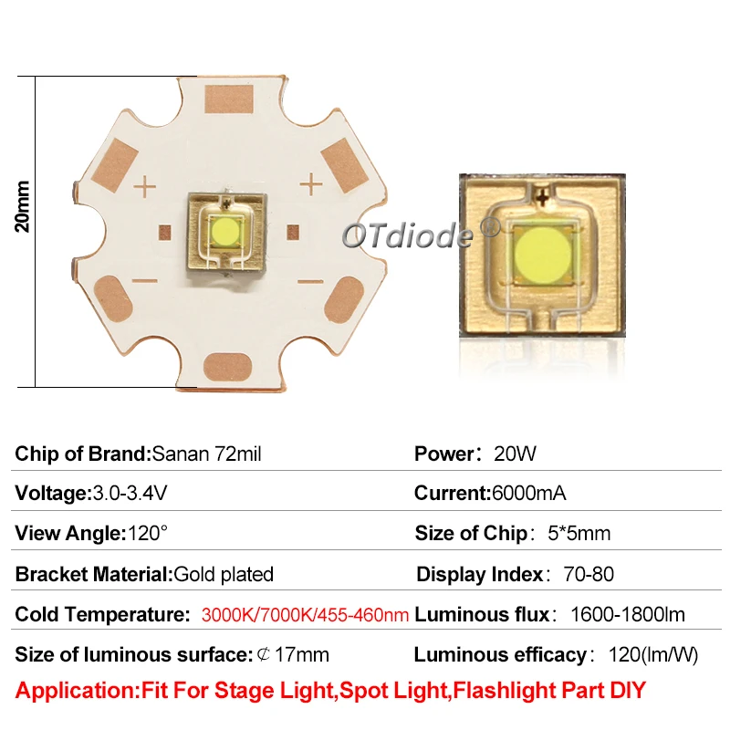 High Power 20W LED High Power Chip XML 5050 SMD XML2 XHP50 Bead Cold Warm White Blue For Outdoor Flashlight Torch Accessory Bulb