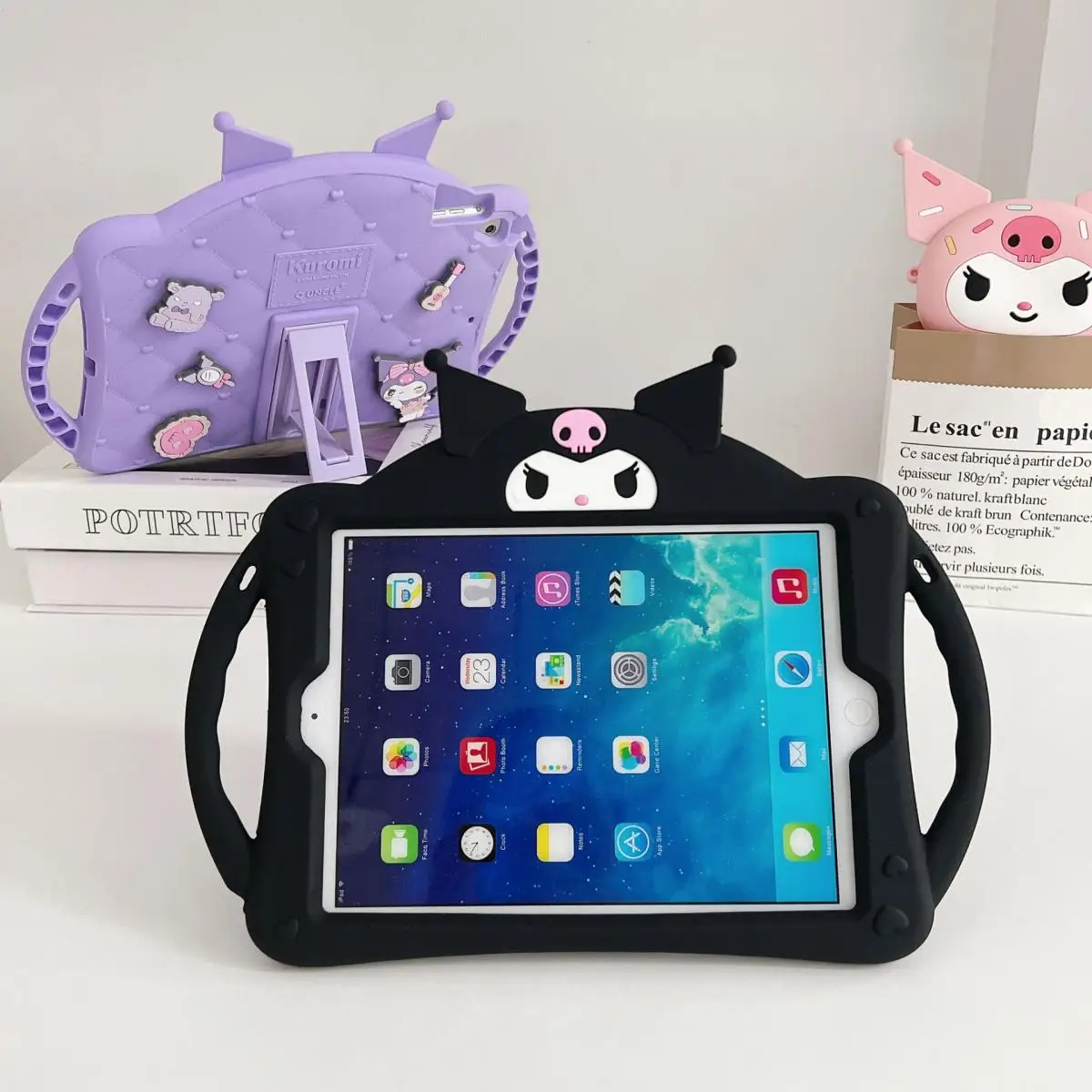 Caso do iPad Sanrio Kuromi Mymelody dos desenhos animados, Suporte do punho de rotação, Mini 123, 4, 5, iPad 5, 6, Pro9.7, 10.2, 10