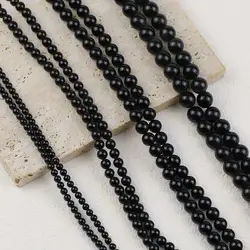 Natural Black Stone Cornelian Gem Round Spacer Loose Beads for Jewelry Making Bracelet Neckalce Accessories DIY 4 6 8 10 12mm