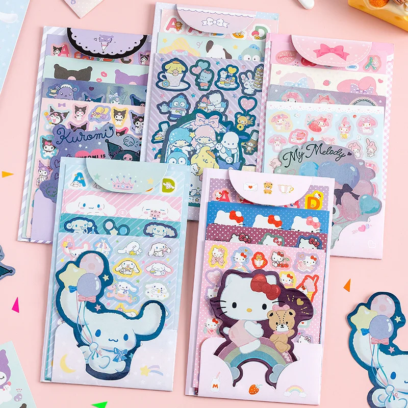 Sanrio Combination Sticker Kawaii Hello Kitty Kulome Cinnamoroll Melody Hand Account Decoration DIY Stickers Kids Toys Gifts