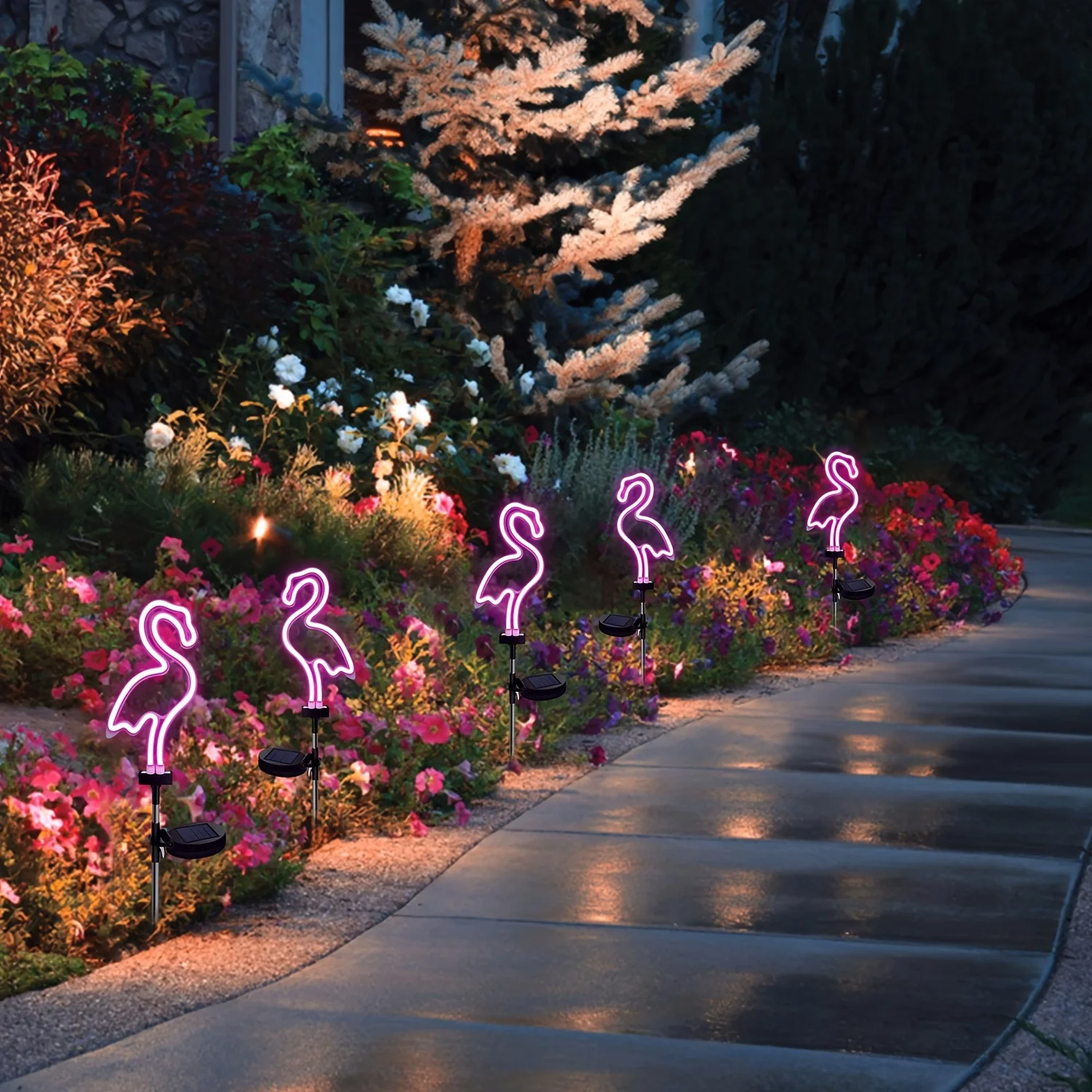 

Outdoor Waterproof Neon Solar Landscape Light Flamingo Coconut Solar Pathway Lamp for Lawn Patio Courtyard Walkway Vila Decor