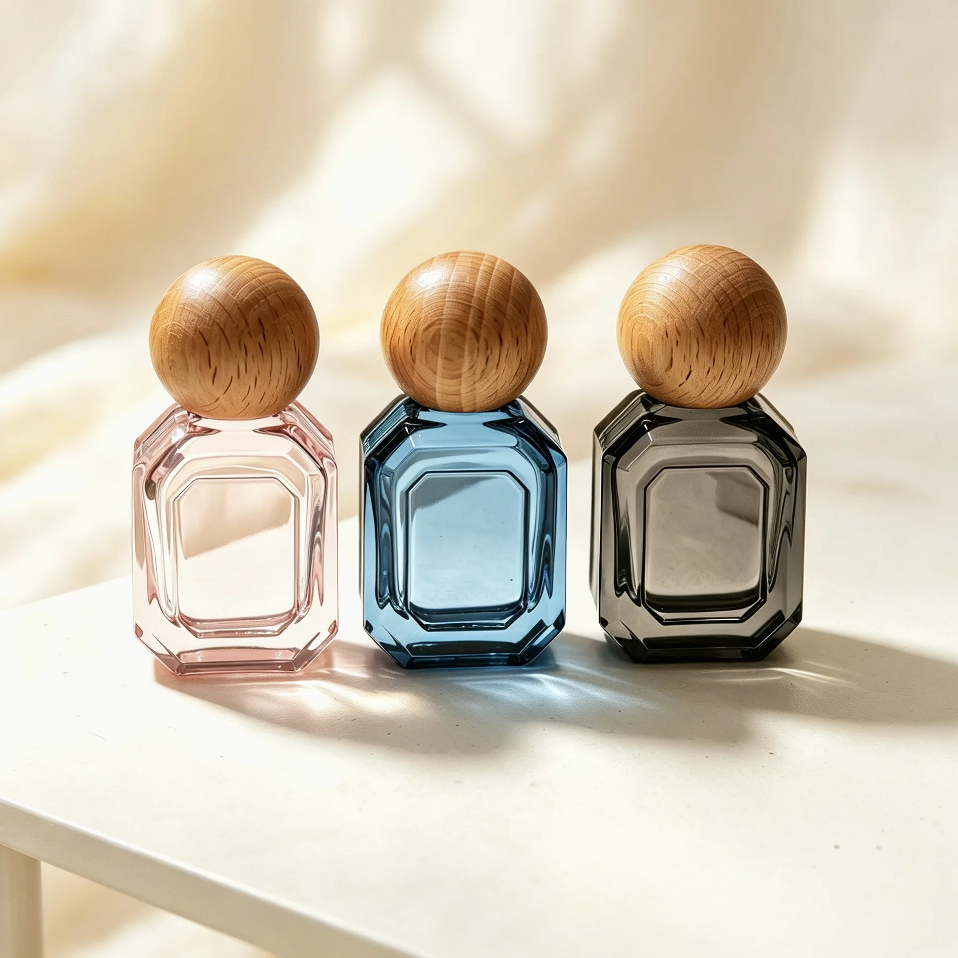 10ml Empty Octagon Glass Roller Bottle with Wooden Ball Cap Refillable Perfume Roll On Container for Essential Oil