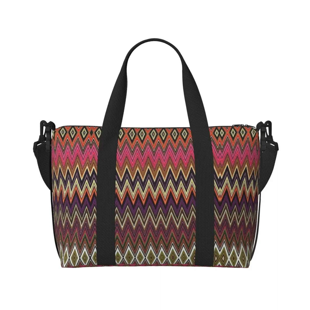 Custom Home Zigzag Multicolor Tote Bag for Women Big Capacity Boho Camouflage Beach Gym Travel Bags