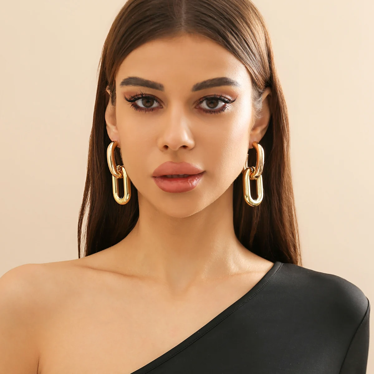 PuRui Trendy CCB O Shape Link Chunky Drop Earrings for Women Removable Pendant Earrings Fashion Statement Jewelry Ladies Party