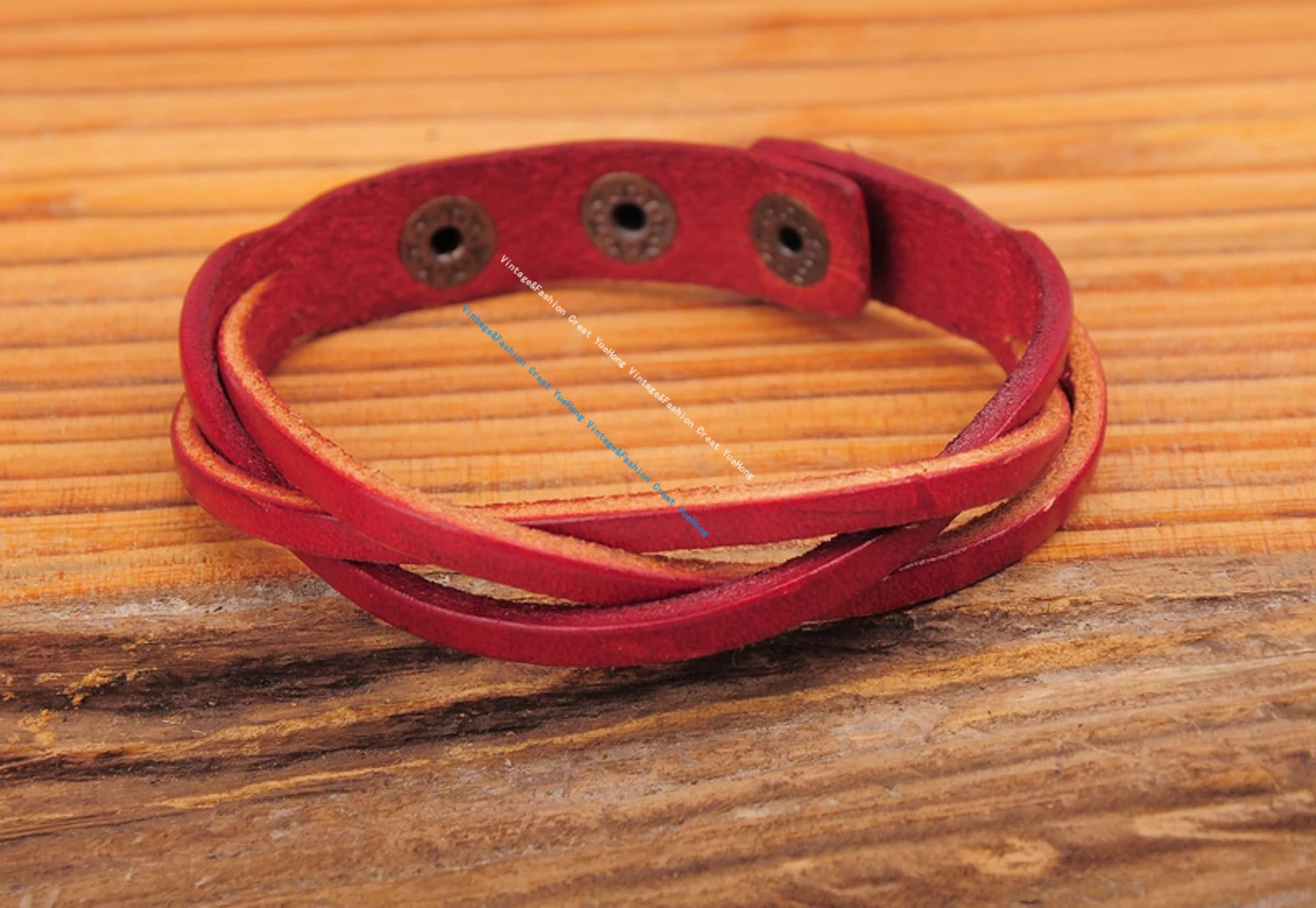 G548 Red Genuine Cow Leather Plaite Braided Bracelet Wristband Cuff Men's New