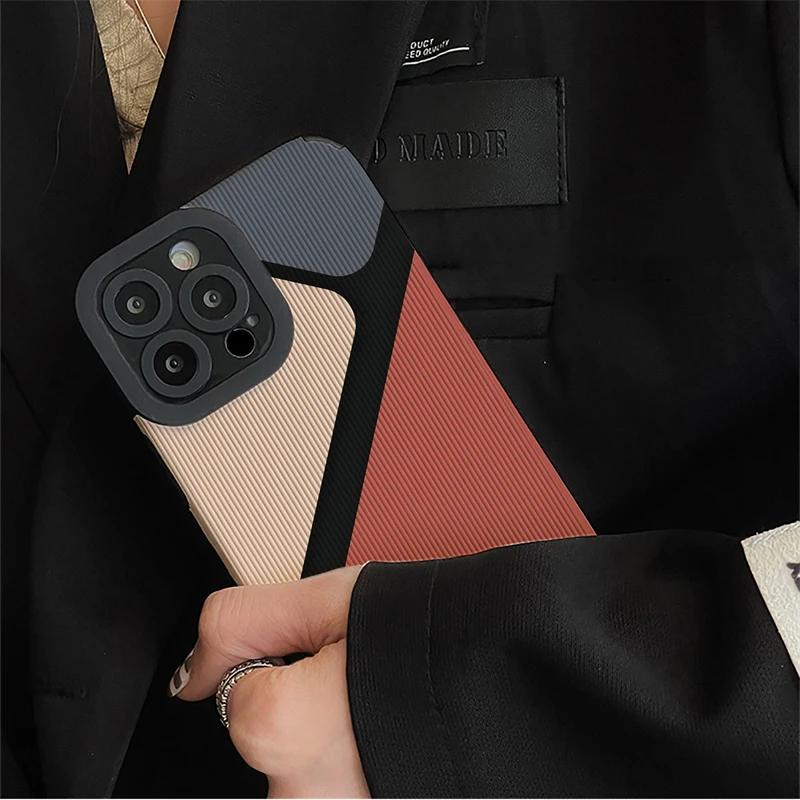 Patchwork Color Block Triangle Phone Case For iPhone 11 12 13 14 15 Pro Max 15 14plus 12 13Mini X XR XS Max 7 8 Plus Soft Cover