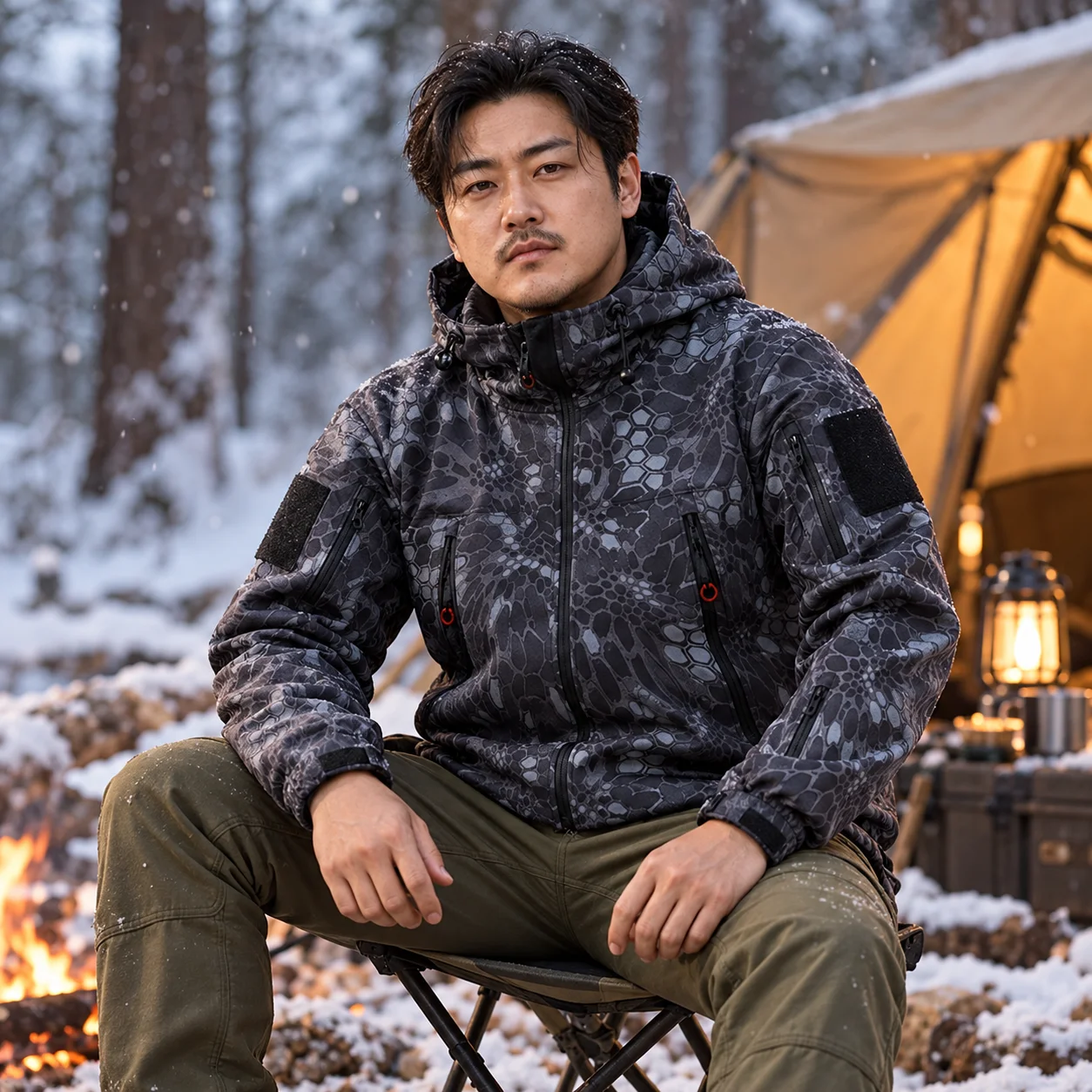 Men's Camouflage Soft Shell Jacket Fleece Lined Hooded Outdoor Tactical Jacket Windproof Warm Hunting Hiking Mountaineering Coat