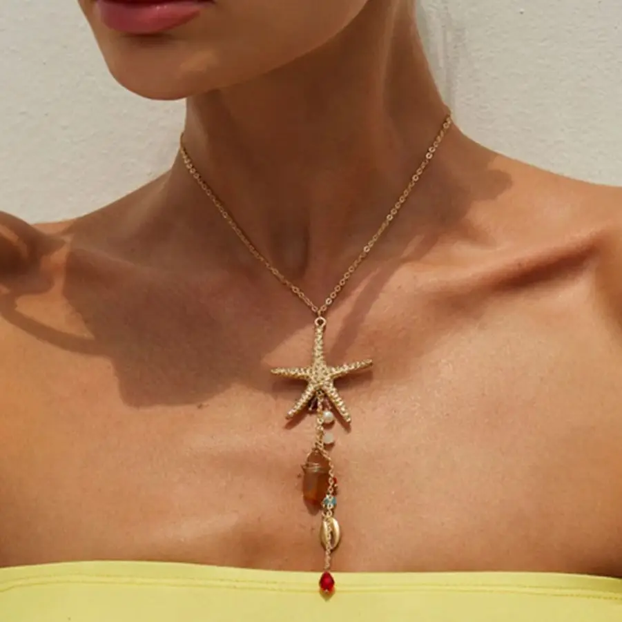 Ingemark-collar con colgante de borla larga para mujer, estrella de mar bohemia, vieira, cristal, accesorios de joyería para vacaciones en la playa y verano