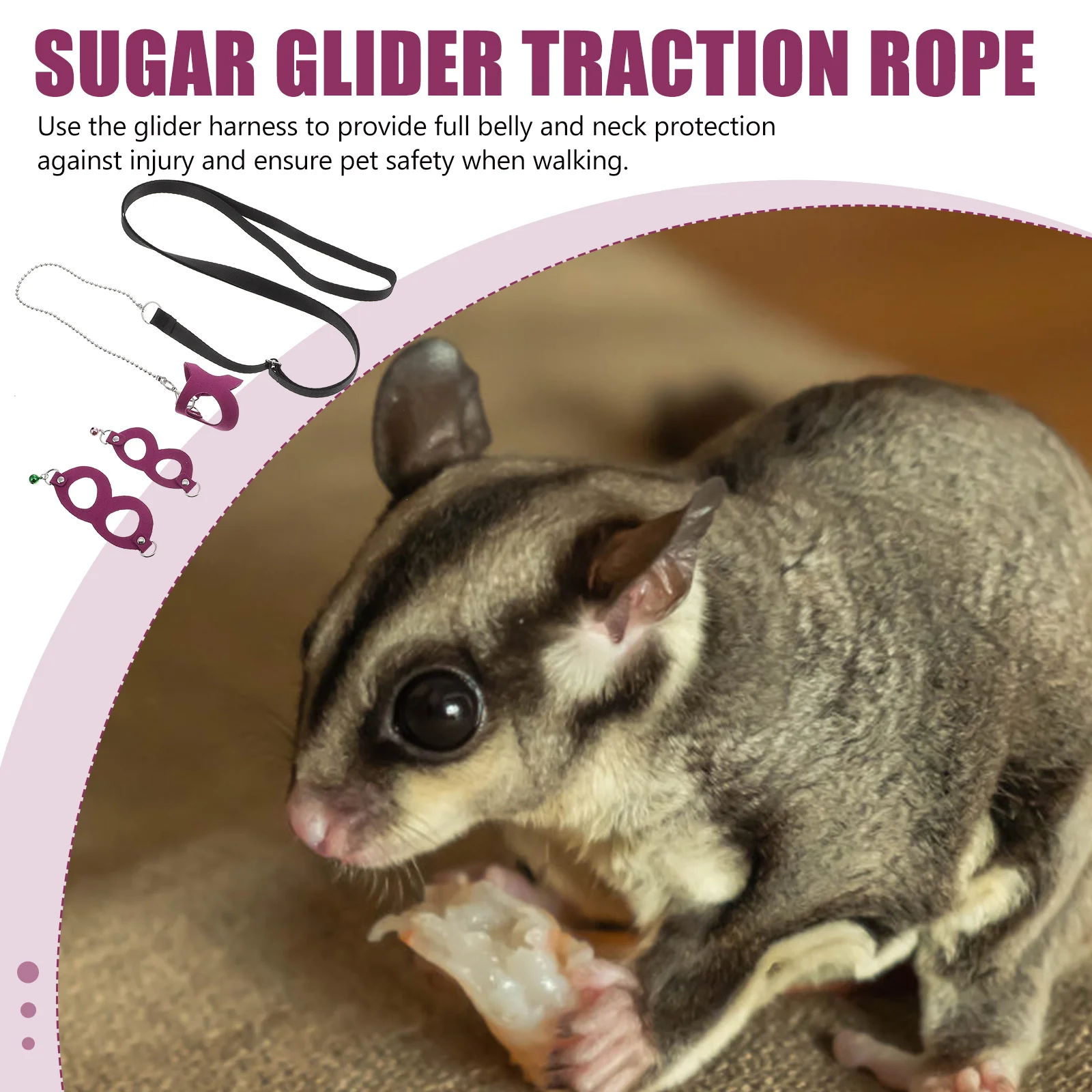 

1 set 1 Set Sugar Glider Traction Rope Pet Harness Leash Adjustable Outdoor Bite-Resistant Lightweight Small Pet Leash Rope