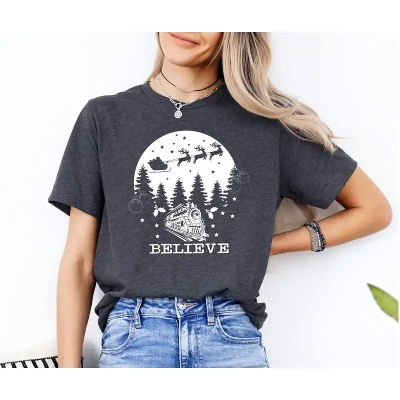 Believe Christmas T Shirt Polar Express Holiday Season Party Merry