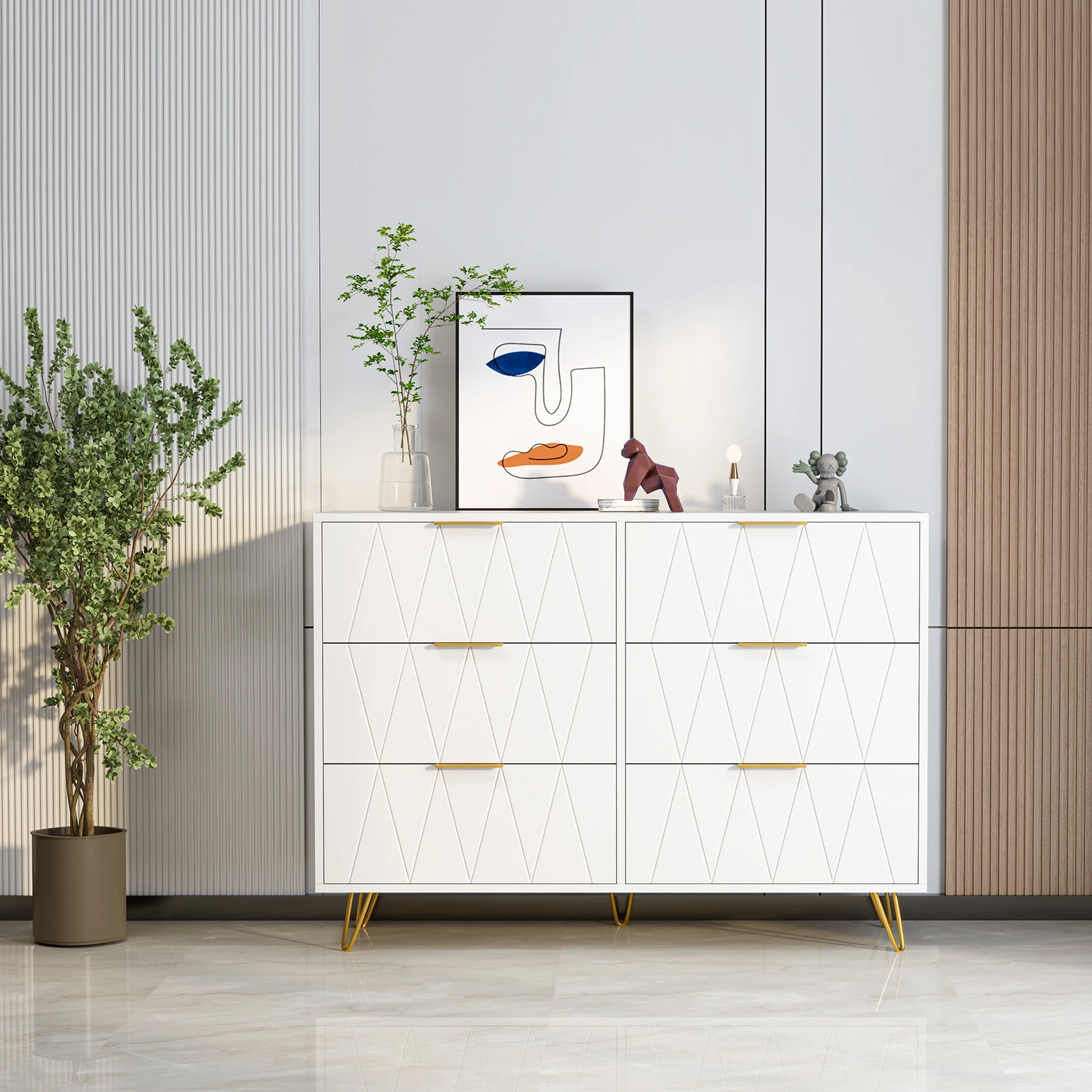 Chest of drawers with 6 drawers, sideboard highboard for bedrooms and all living rooms, white-H72/W100/D34 cm