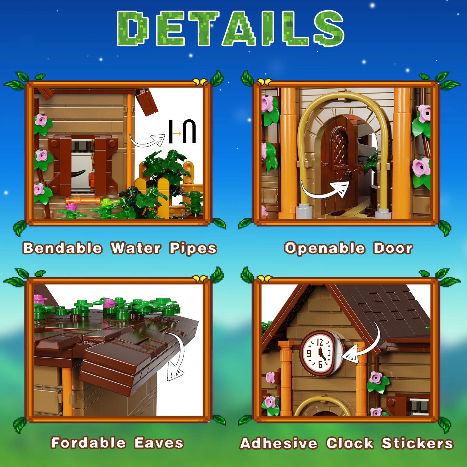 مجموعة مكعبات بناء وادي مركز المجتمع من BuildMOC Stardewed، مجموعة نماذج عرض الشارع على شكل زهرة المزرعة والدفيئة هدية للأطفال #4