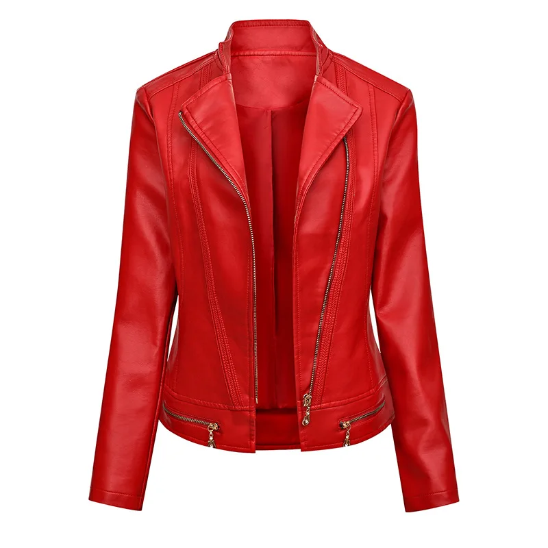 Jaqueta de couro PU slim fit para motocicletas feminina, casaco ao ar livre, roupas casuais, monocromáticas, retrô, moda, senhora, inverno