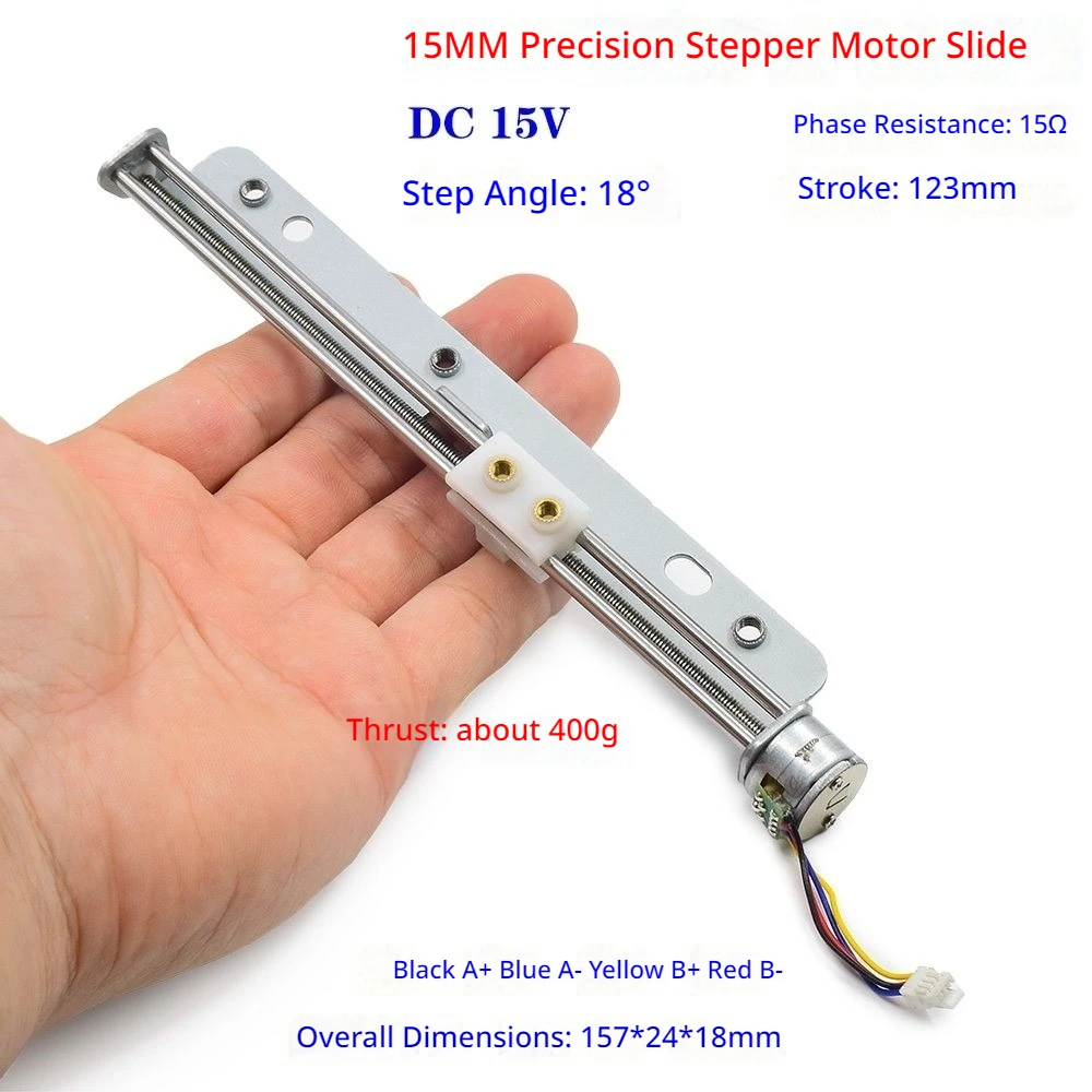 Mini Linear Slide Table 15mm 2 Phase 4 Wire Stepper Motor 123mm Stroke 9-15V 100-650mA Long Travel Linear Screw Stepping Motor