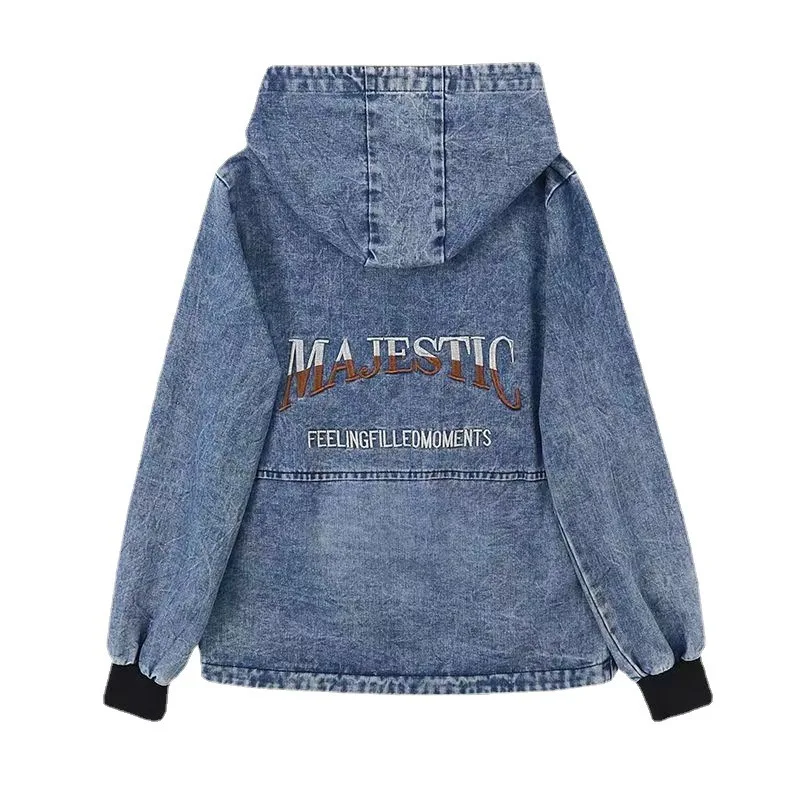 Women's Vintage Denim Jacket with Side Zipper, Washed Jeans Jackets, Female Coats, Loose Oversized Coats, Summer, HOT Y343