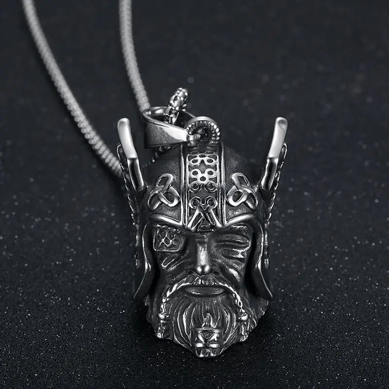 Retro Stainless Steel Viking God King Odin Riding Lucky Bell Pendant Necklace Nordic Jewelry