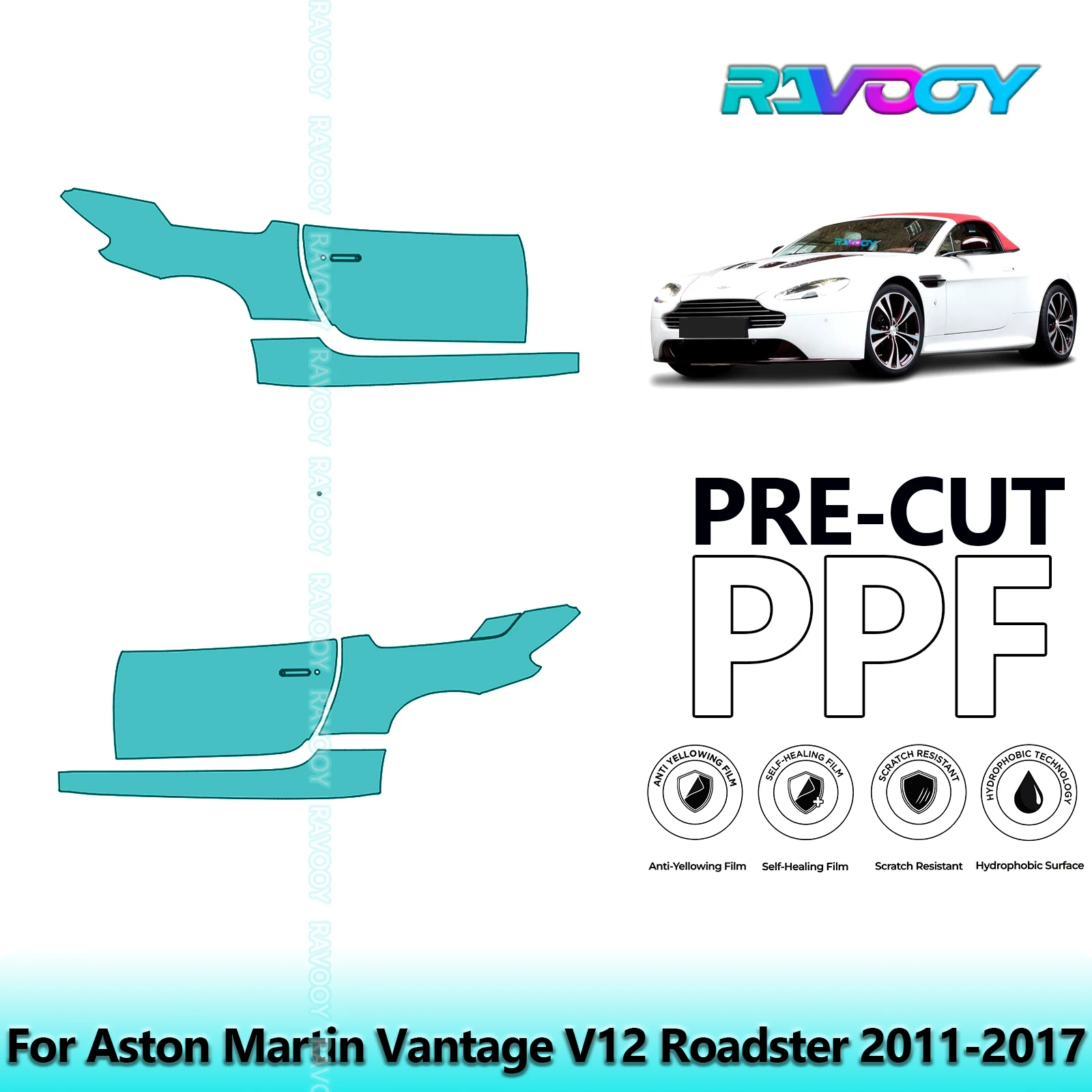 

For Aston Martin Vantage V12 Roadster 2011-2017 8.5mil Pre-Cut PPF Door & A/B Pillar Kit TPU Paint Protection Film Set