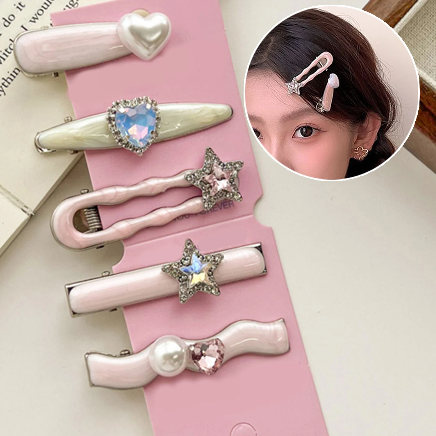 Y2K Star Cross Hair Clips Cool Colorful Crystal Pentagram Hair Pins Sweet Cute Metal Hair Accessories for Girls Women Gifts