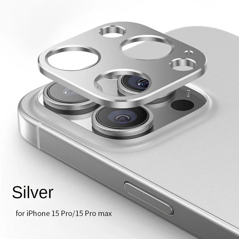 Metal Camera Protector Glass, Tampa traseira do tampão da lente, Liga Protetora Casos Filme, iPhone 15 Pro Max