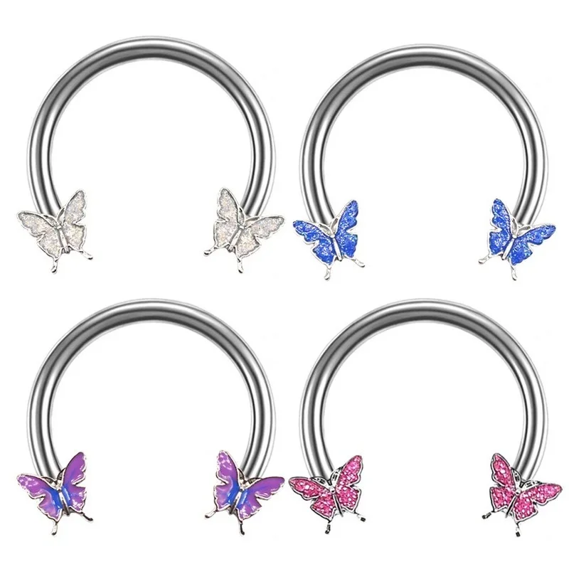 16G Butterfly Horseshoe Nose Rings Earrings Septum Ring Tragus Piercing Daith Helix Hoop Ear Earring Nostril Piercing Jewelry