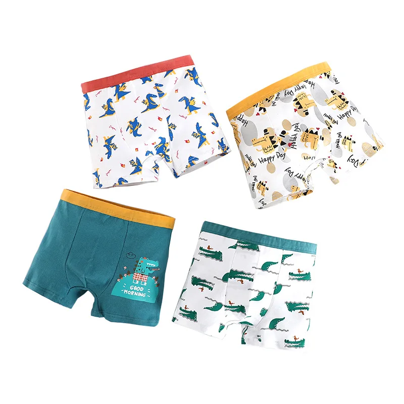 4PCS/Lot Pure Cotton Children Underwear Boys Cartoon Print Briefs 1-13Years Student Double-layer Antibacterial Panties