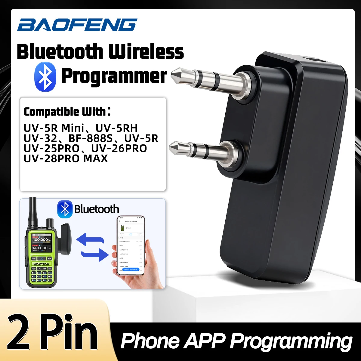BAOFENG Walkie Talkie Wireless Bluetooth Programming Adapter Phone APP TYPE-C Charger For UV-5R Mini UV-32 UV-5RH Ham Radio