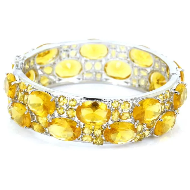 58g 925 SOLID STERLING SILVER Bangle BRACELET Princess Cut Golden Citrine High Trendy Polished Shiny 7.5in