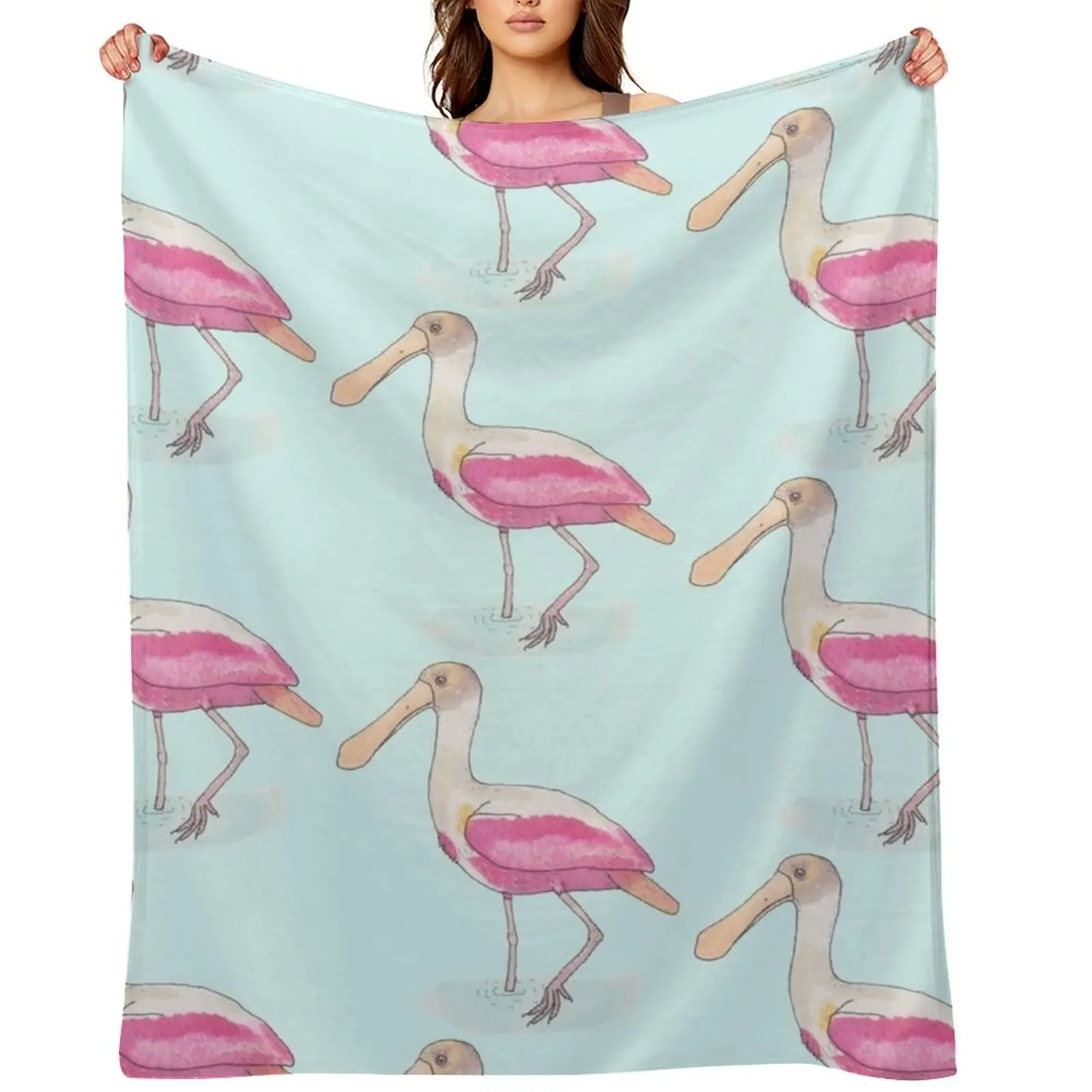 

Roseate Spoonbill bird species watercolor art Throw Blanket Luxury Brand Winter beds Designers Large Blankets