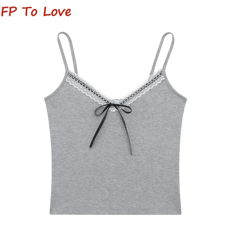 2024 Summer Y2K Sexy Lace Tank Top Women Bottom Spice Girls Beauty Back Bowknot Clash Top chic Suspenders