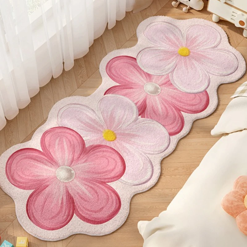 VIKAMA Gradient Pink Petal Rectangular Rug for Children's Rooms and Girls' Bedrooms Home Decor Soft Anti-Slip Floor Mat