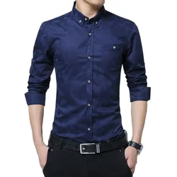 Vendita calda di nuovo modo casual camicia da uomo manica lunga tessuto jacquard camicia slim fit da uomo in cotone camicie eleganti da uomo vestiti da uomo 5XL