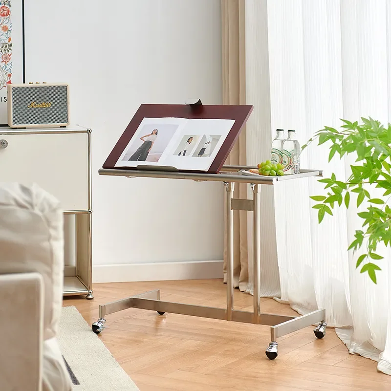 Nordic Medieval Solid Wood Sofa Side Table Removable Trolley Lifting Sheet Music Rack Bedside Small Coffee Table