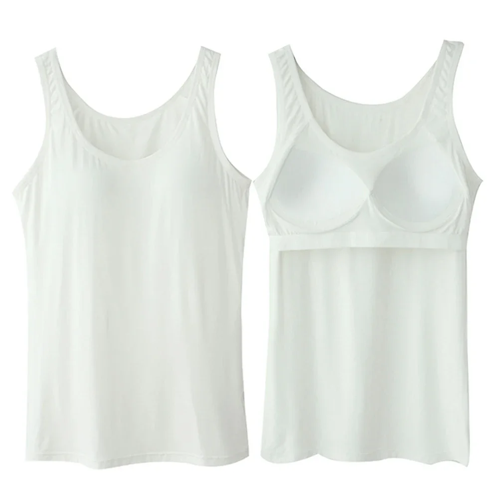 

Women's Tank Vests With Built In Bra Padded Camisoles Soft And Comfortable Ladies' Tops (White/Gray/Black/Skin/Pink)