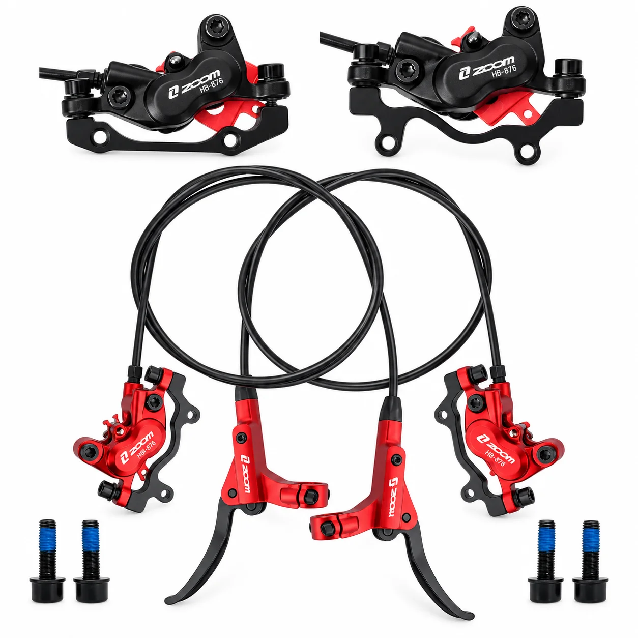 ZOOM HB876 4 Piston Hydraulic Disc Brake Set MTB Mountain Bike Mineral Oil Brakes Front 800mm Rear 1400mm Hose