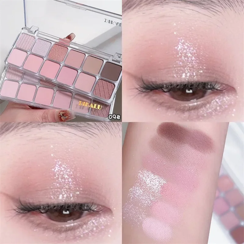 Roze glitter oogschaduwpalet Matte duurzame kleurblokkerende oogschaduw Koreaans make-uppalet Waterdichte make-up cosmetische 10-kleuren