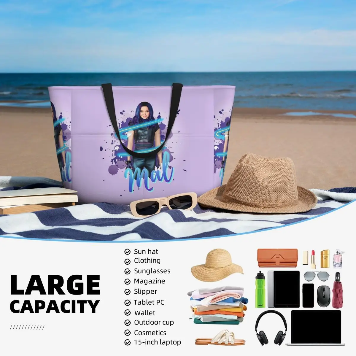 Пляжная большая сумка Mal - Descendants 3, спортивная сумка для занятий йогой в тренажерном зале, большая большая сумка, женская дорожная сумка, сумка для фитнеса