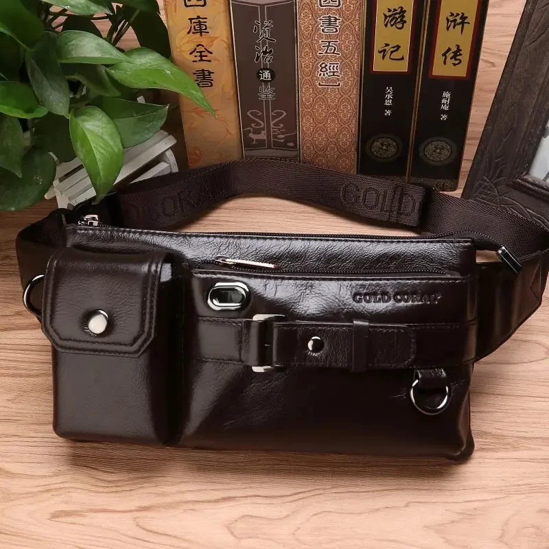 Men Fanny Pack Waist Bags Genuine Leather Pouch Travel Vintage Fashion Male Real Cowhide Hip Belt Sling Chest Bum Bag Purse