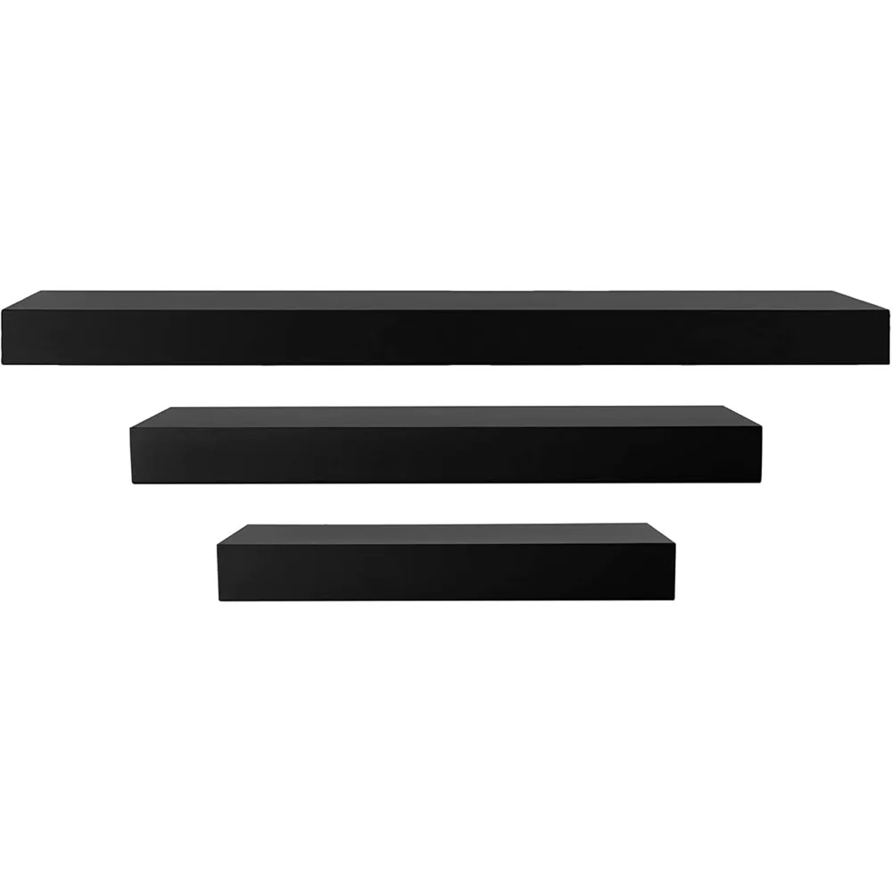 

Floating Shelves Modern Wall Mounted Hanging Shelf for Bedroom, Kitchen, 12"+16"+24", Black, 3 Count