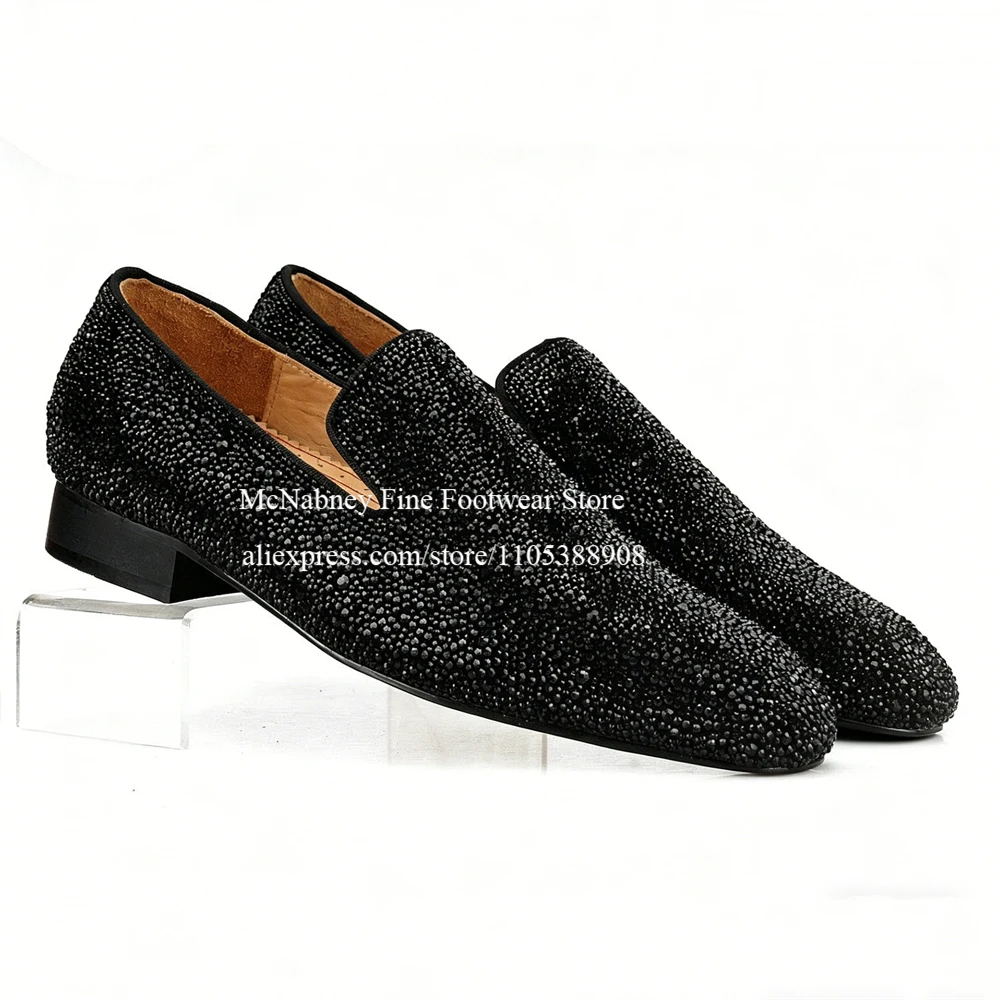 Rhinestone Embellished Glitter Slip on Loafers Sparkling Shiny Surface Fashion Gentleman Dress Shoes for Men Party Wedding