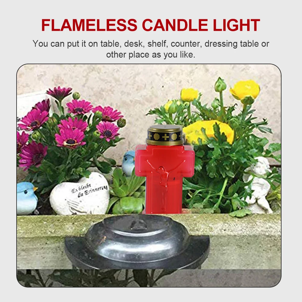 Light Reusable Religious LED Prayer Flameless Candles Lamps Cross Red Night Bulb Tealights