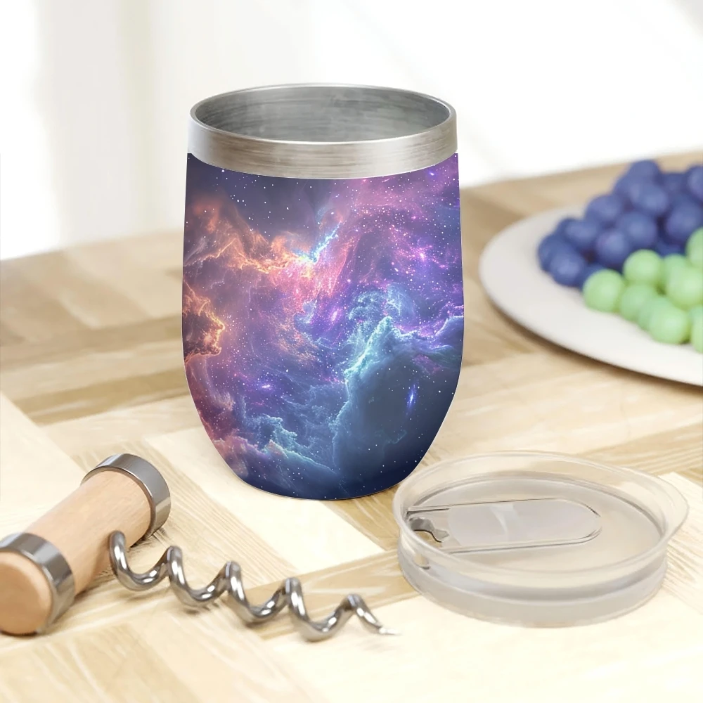 Dreamy Galaxy with Starry Clouds Vacuum Flasks 12oz Insulated Wine Tumbler Vacuum Coffee Mug Egg Shape Thermos Cup