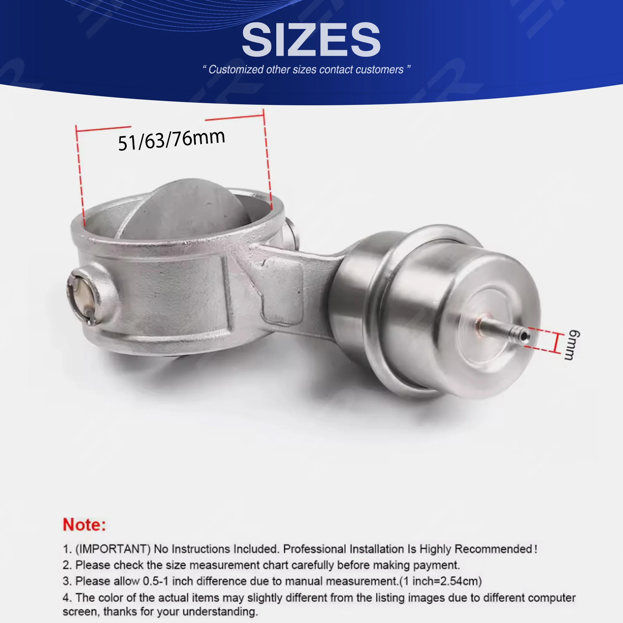 1 Piece Universal Exhaust Control Valve Cutout Set OPEN or CLOSE Vacuum Actuator 2'' 2.5'' 3'' Stainless Steel pipe