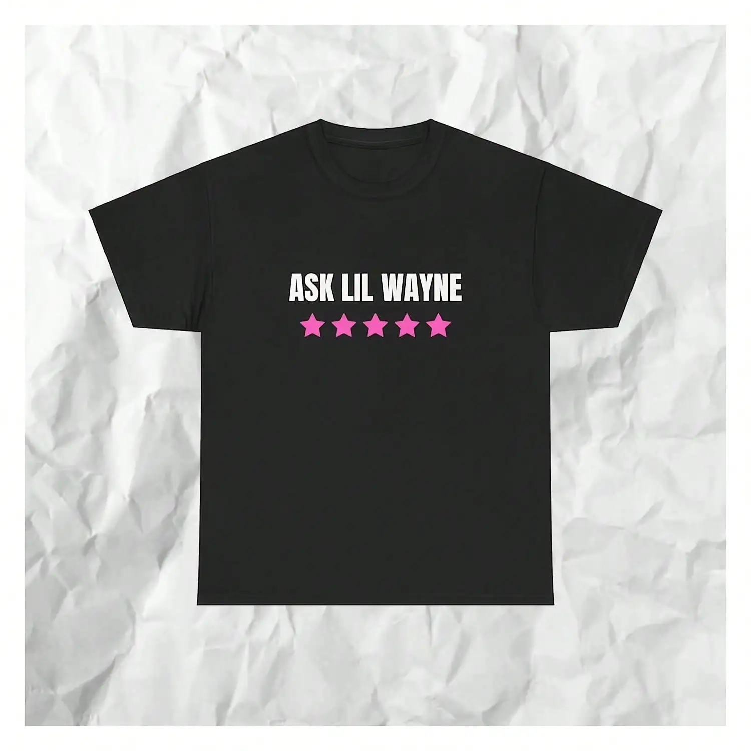 

Black Graphic Tee with Bold Text and Pink Star Print, Casual Vintage Style